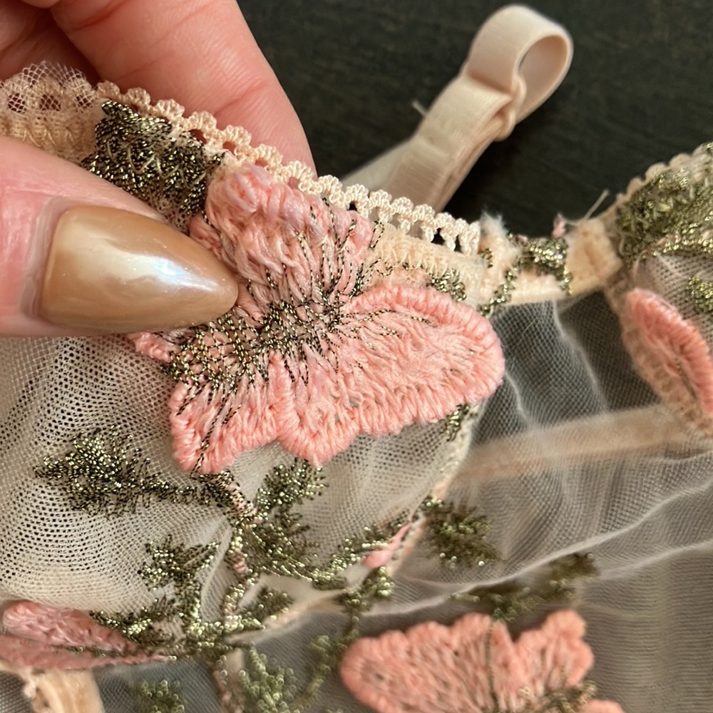 Pink and Green Embroidered Mesh Crop Top - Picture 7 of 7